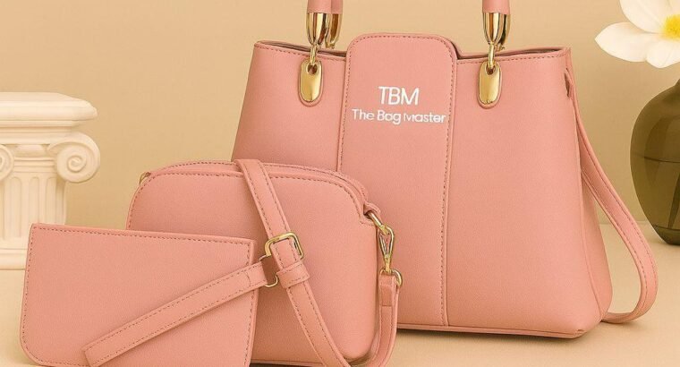 Pink 3-pc Hand bag Set With Gold Hardwar...
