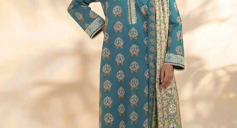 Blue Floral 3pc Khaddar Suit for Women