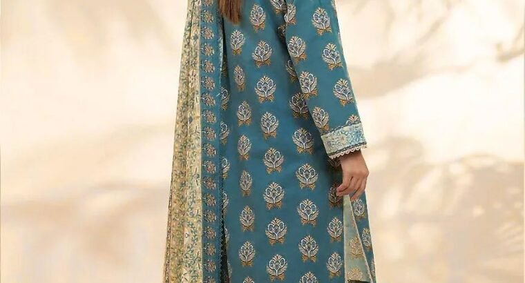 Blue Floral 3pc Khaddar Suit for Women