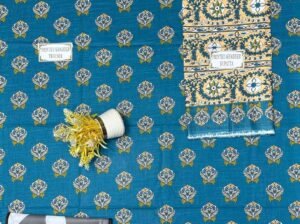 Blue Floral 3pc Khaddar Suit for Women