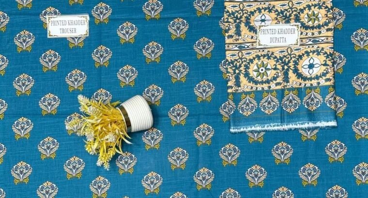 Blue Floral 3pc Khaddar Suit for Women