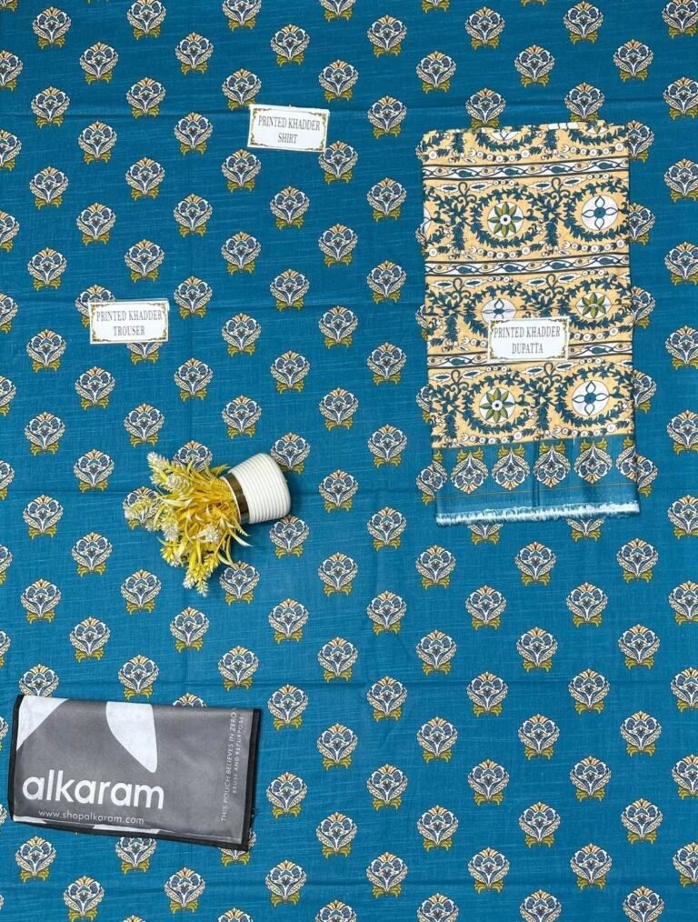 Blue Floral 3pc Khaddar Suit for Women