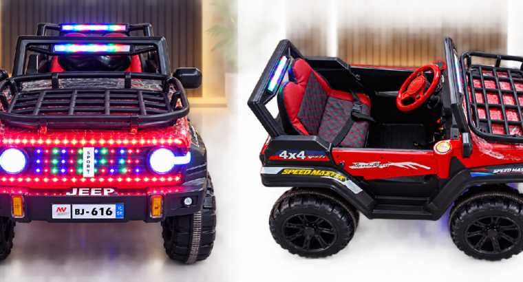 Kids Electric Ride On Jeep Car | Remote Control, LED Lights, Double Se