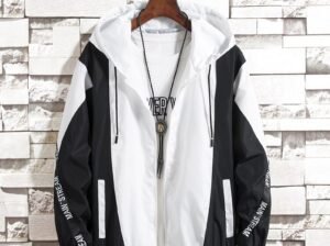 Men’s Korean Style Hooded Jacket – Black & White