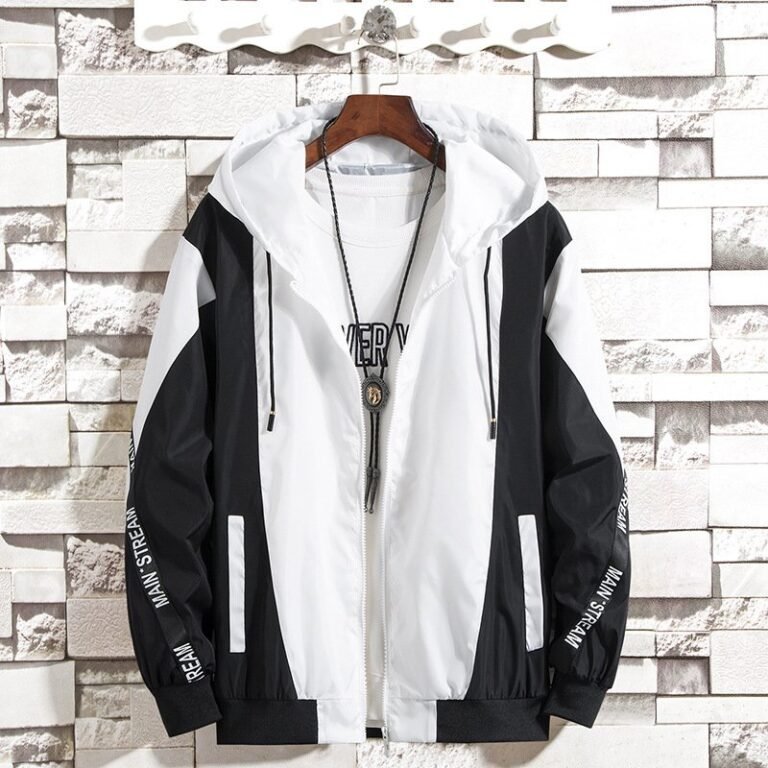 Men’s Korean Style Hooded Jacket – Black & White