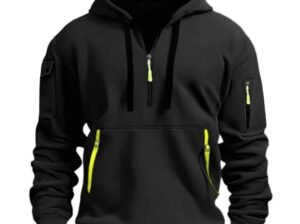 Mens Black Winter Hoodie Zip Pockets