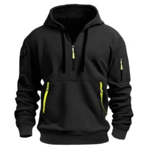 Mens Black Winter Hoodie Zip Pockets
