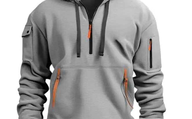 Mens Black Winter Hoodie Zip Pockets