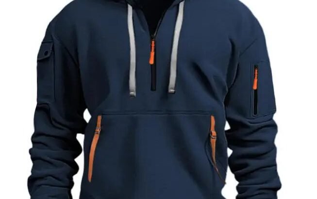 Mens Black Winter Hoodie Zip Pockets