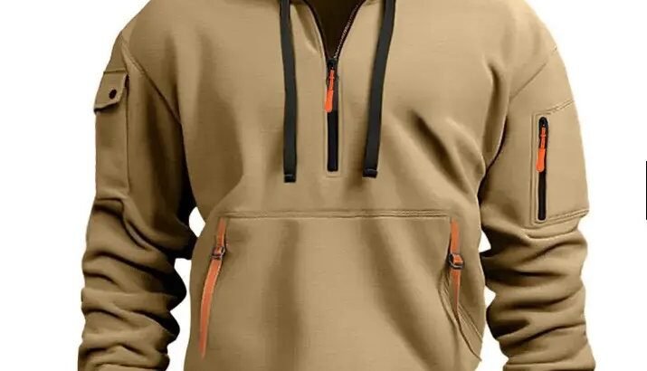 Mens Black Winter Hoodie Zip Pockets