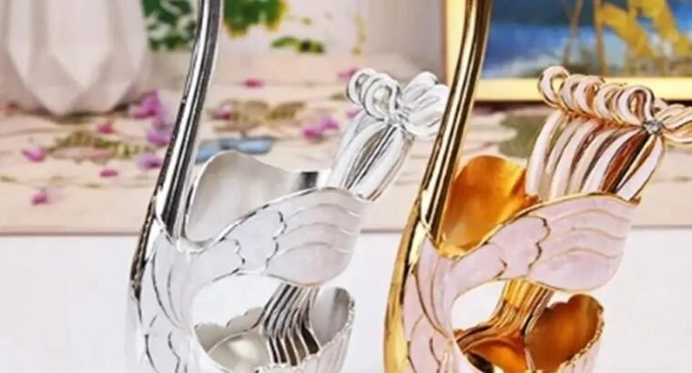 6 pieces stylish spoon set with holder Gold and Silver