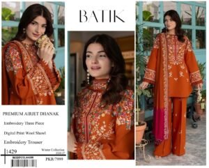 Brand *BATIK* Available In *DHANAK* Fabric 3pc!! (SS WHOLESALE)