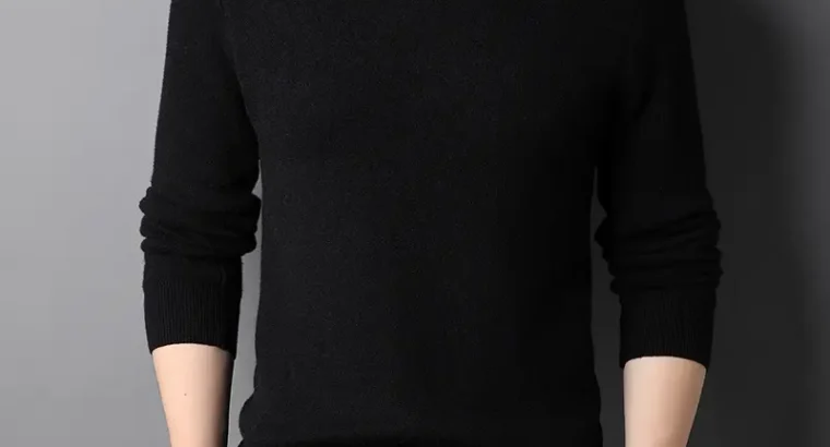 Men’s Black Half-Turtleneck Sweater Solid Color