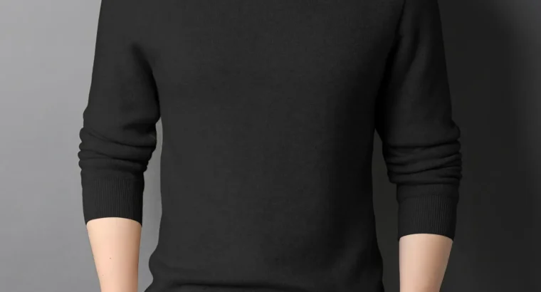 Men’s Black Half-Turtleneck Sweater Solid Color