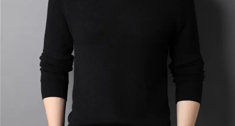 Men’s Black Half-Turtleneck Sweater Solid Color
