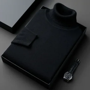Men’s Black Half-Turtleneck Sweater Solid Color
