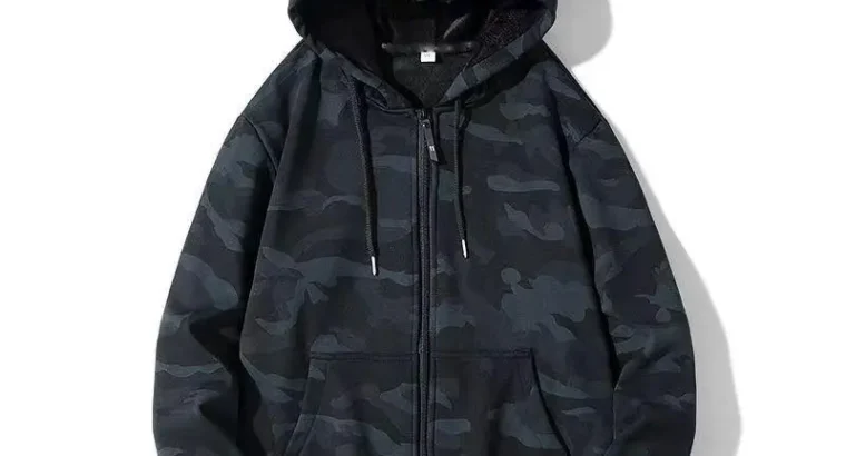 Men’s Camo Full Zip Hoodie Sweatshirt Large