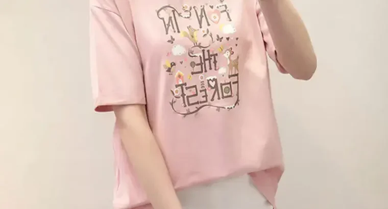 Black Printed Korean T-Shirt for Women