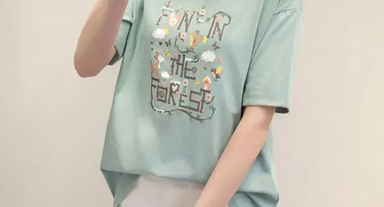 Black Printed Korean T-Shirt for Women