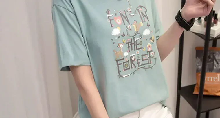 Black Printed Korean T-Shirt for Women