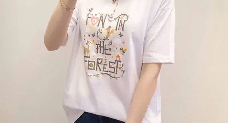 Black Printed Korean T-Shirt for Women