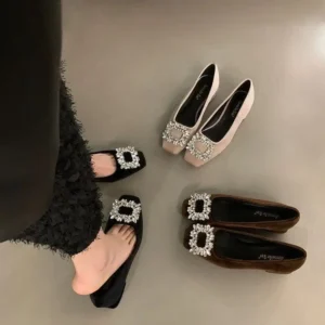 High-End Rhinestone Swallow Mouth Flats for Women, Elegant Autumn New Versa