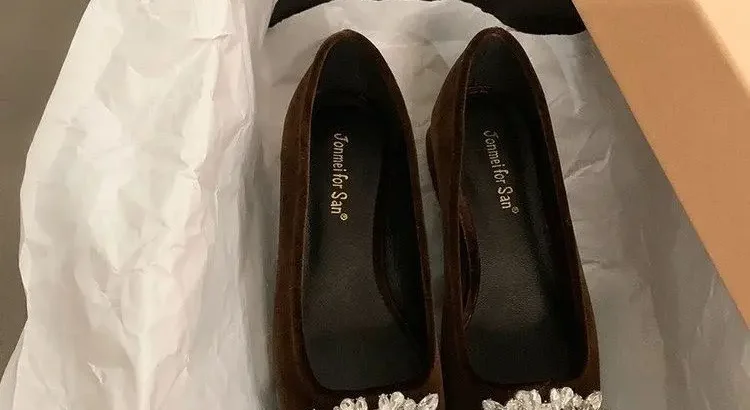 High-End Rhinestone Swallow Mouth Flats for Women, Elegant Autumn New Versa