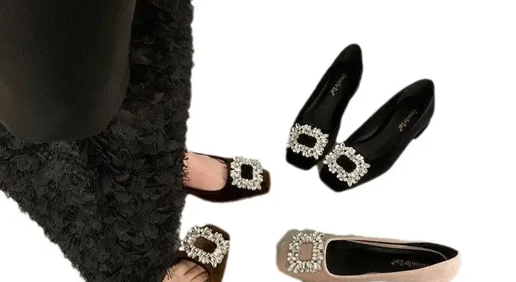 High-End Rhinestone Swallow Mouth Flats for Women, Elegant Autumn New Versa