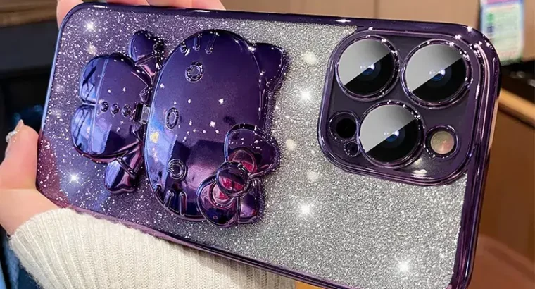 Gradient Glitter IPhone Case with Makeup Mirror Design
