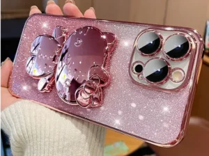 Gradient Glitter IPhone Case with Makeup Mirror Design