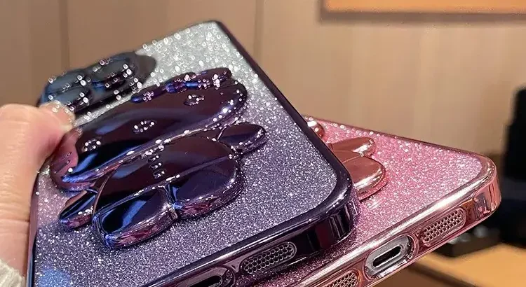 Gradient Glitter IPhone Case with Makeup Mirror Design