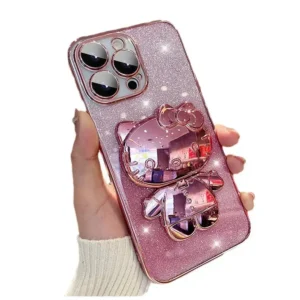 Gradient Glitter IPhone Case with Makeup Mirror Design