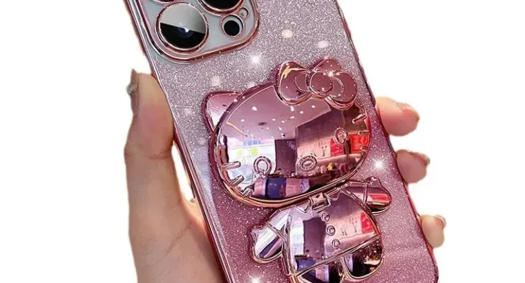 Gradient Glitter IPhone Case with Makeup Mirror Design