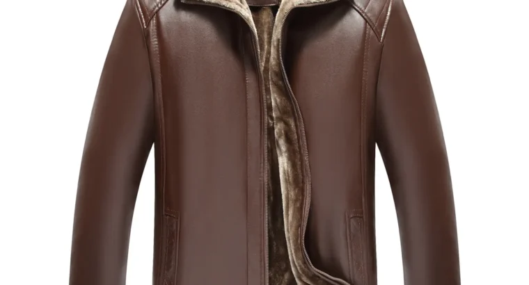 Men’s Fur Leather Jacket Brown All-in-One Middle Age+