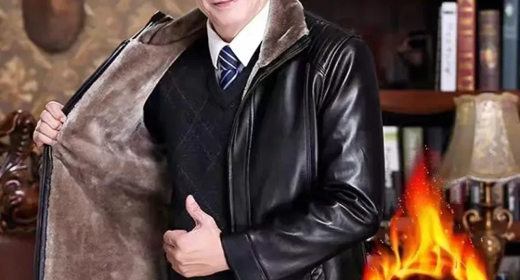 Men’s Fur Leather Jacket Brown All-in-One Middle Age+