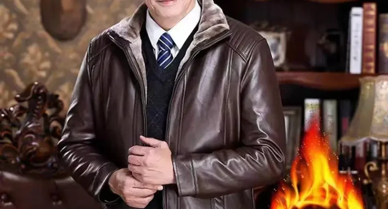 Men’s Fur Leather Jacket Brown All-in-One Middle Age+