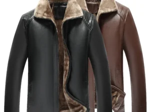 Men’s Fur Leather Jacket Brown All-in-One Middle Age+