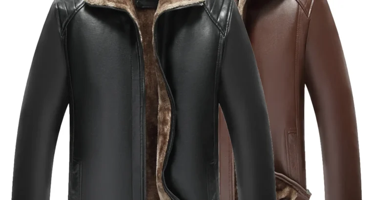 Men’s Fur Leather Jacket Brown All-in-On...