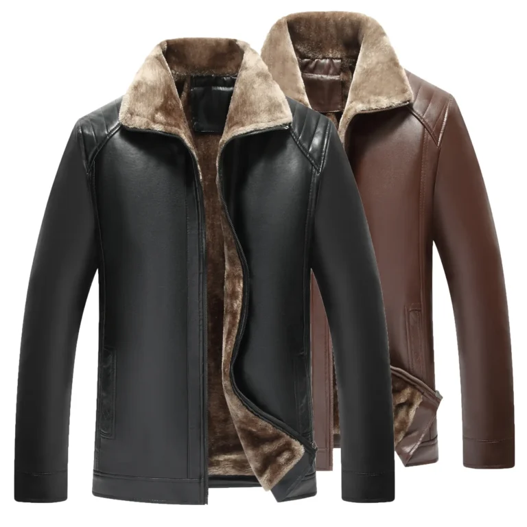 Men’s Fur Leather Jacket Brown All-in-One Middle Age+