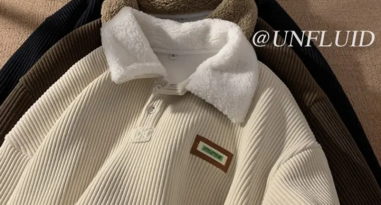 Men’s Velvet Polo Sweatshirt Brown Winter Warm