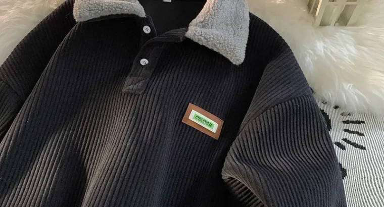Men’s Velvet Polo Sweatshirt Brown Winter Warm