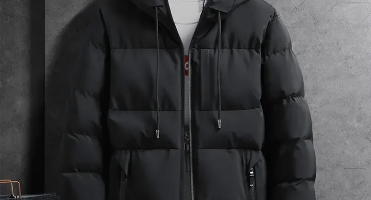 Men’s Hooded Puffer Coat Blue Winter Cotton Padded