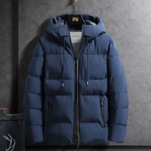 Men’s Hooded Puffer Coat Blue Winter Cotton Padded