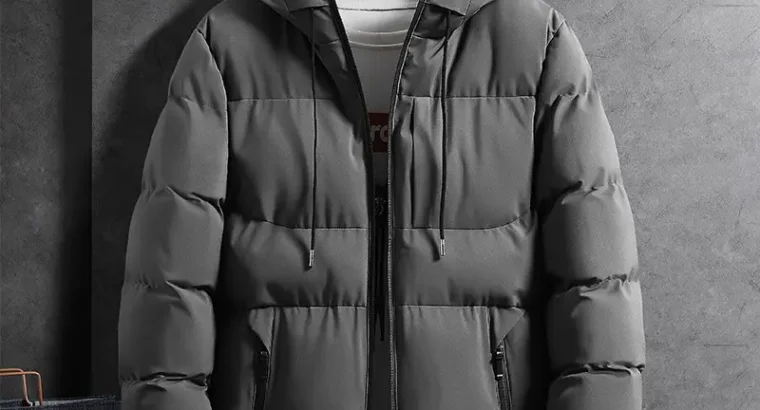 Men’s Hooded Puffer Coat Blue Winter Cotton Padded