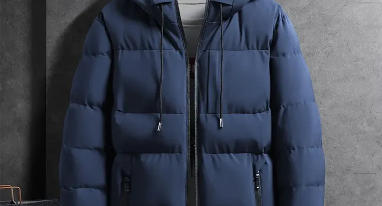 Men’s Hooded Puffer Coat Blue Winter Cotton Padded
