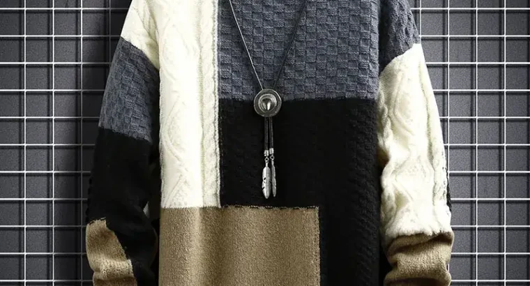 Men’s Cross-Color Turtleneck Sweater Large
