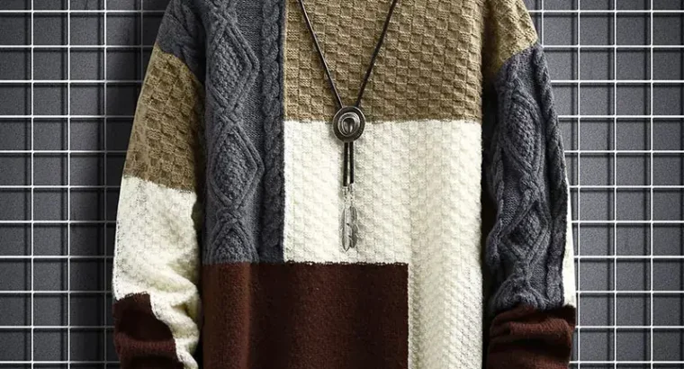 Men’s Cross-Color Turtleneck Sweater Large