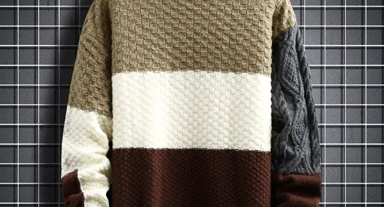 Men’s Cross-Color Turtleneck Sweater Large