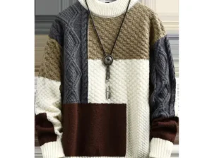 Men’s Cross-Color Turtleneck Sweater Large