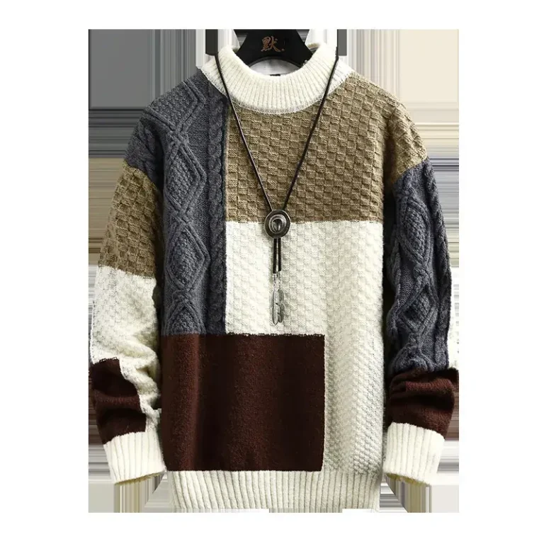Men’s Cross-Color Turtleneck Sweater Large